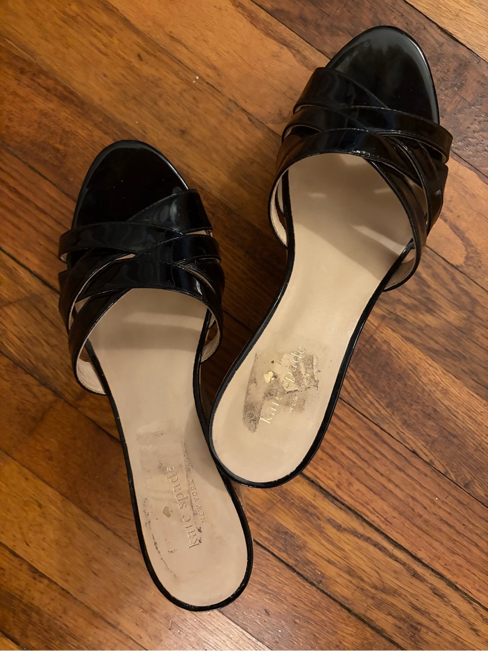 KATE SPADE Women’s Black Patent Cork Wedge slide Sandal 8.5 platform sexy! - Picture 13 of 17